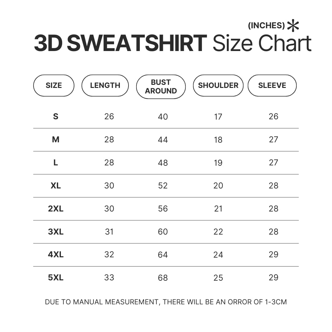 3D Sweatshirt Size Chart - Neon Genesis Evangelion Store