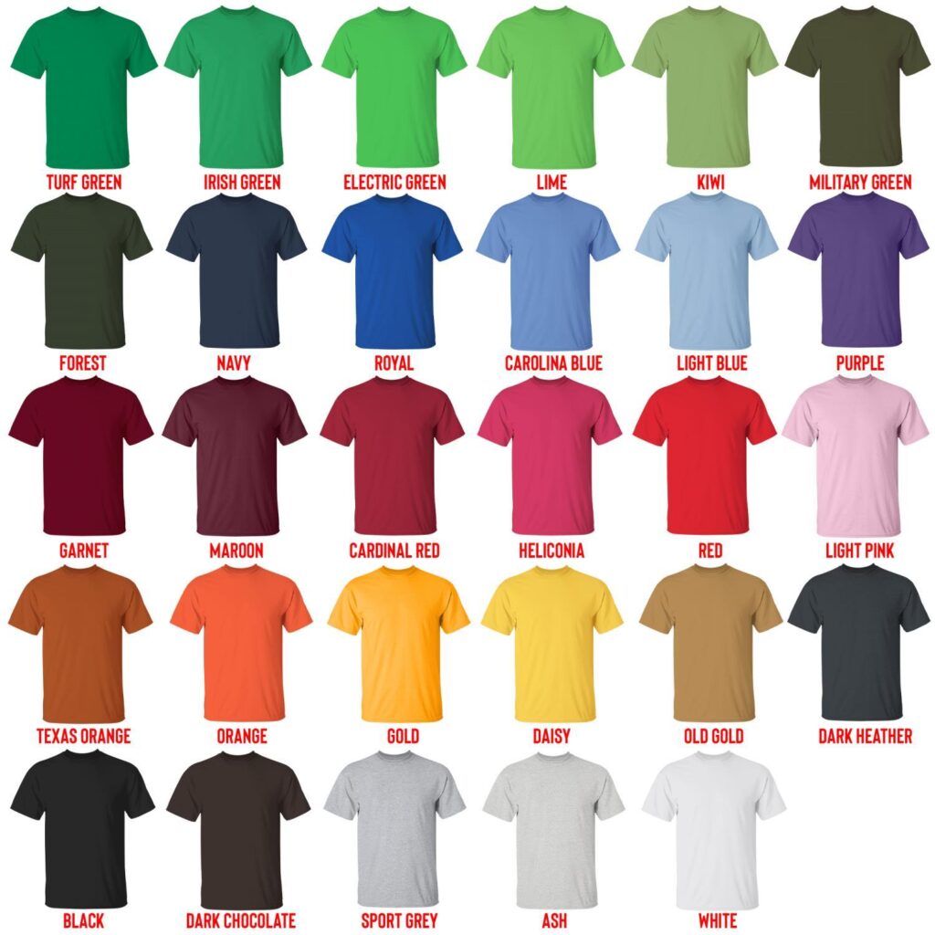 t shirt color chart 1 - Neon Genesis Evangelion Store