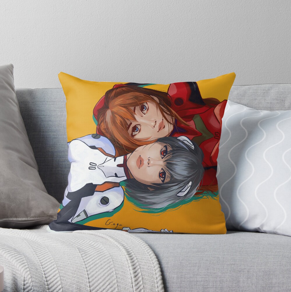 Evangelion Rei And Asuka Throw Pillow - Neon Genesis Evangelion Store